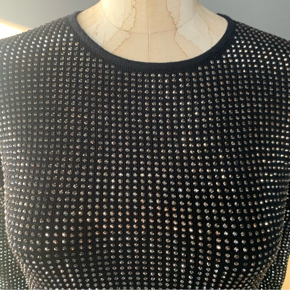 Zara Black Long Sleeve Dress with Silver Rhinestones Women’s Size Medium - Picture 6 of 11